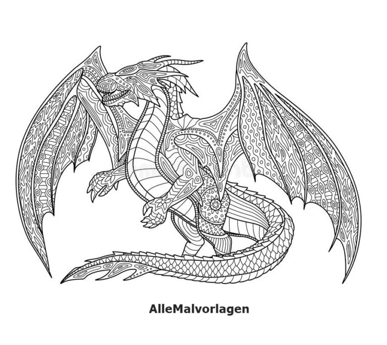 Drachen zum Ausmalen für Erwachsene